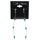 Silver-Tone & Blue Colored Metal Drop-Dangle-Earrings With Crystal Accents #803