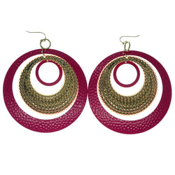 Pink & Gold-Tone Colored Metal Dangle-Earrings #805