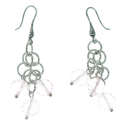Silver-Tone & Pink Colored Metal Dangle-Earrings With Bead Accents #806