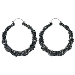 Silver-Tone Metal Hoop-Earrings With Crystal Accents #808