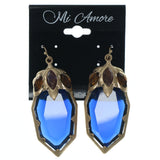 Blue & Gold-Tone Colored Metal Dangle-Earrings With Crystal Accents #812