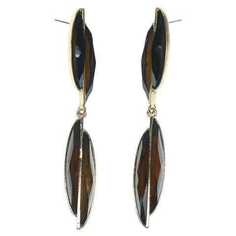 Brown & Gold-Tone Colored Metal Dangle-Earrings With Faceted Accents #821