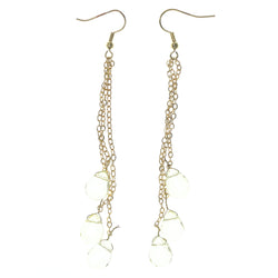 Gold-Tone & Yellow Colored Metal Drop-Dangle-Earrings With Bead Accents #824