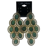 Gold-Tone & Green Colored Metal Chandelier-Earrings With Bead Accents #827