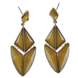 Yellow & Gold-Tone Colored Metal Dangle-Earrings With Faceted Accents #831