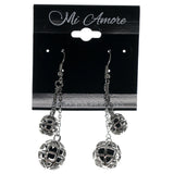 Silver-Tone & Black Colored Metal Drop-Dangle-Earrings With Bead Accents #837
