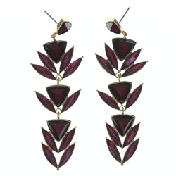 Purple & Gold-Tone Colored Metal Dangle-Earrings With Faceted Accents #838