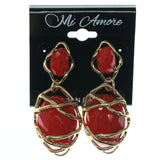 Gold-Tone & Red Colored Metal Dangle-Earrings With Faceted Accents #852