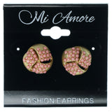 Gold-Tone & Pink Colored Metal Stud-Earrings With Bead Accents #855
