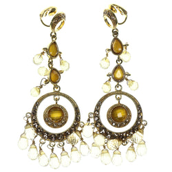 Gold-Tone & Yellow Colored Metal Clip-On-Earrings With Faceted Accents #856
