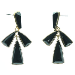 Black & Gold-Tone Colored Metal Dangle-Earrings With Faceted Accents #860