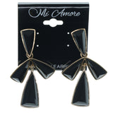 Black & Gold-Tone Colored Metal Dangle-Earrings With Faceted Accents #860