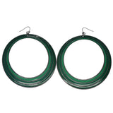 Green & Silver-Tone Colored Metal Dangle-Earrings #861