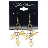 Gold-Tone & Yellow Colored Metal Dangle-Earrings With Bead Accents #862