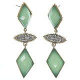 Green & Gold-Tone Colored Metal Dangle-Earrings With Crystal Accents #866