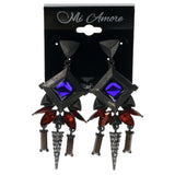 Silver-Tone & Multi Colored Metal Dangle-Earrings With Crystal Accents #868