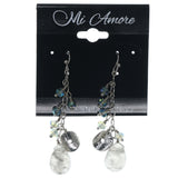 Silver-Tone & Blue Colored Metal Dangle-Earrings With Bead Accents #869