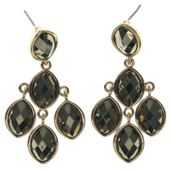 Gold-Tone & Black Colored Metal Dangle-Earrings With Faceted Accents #870