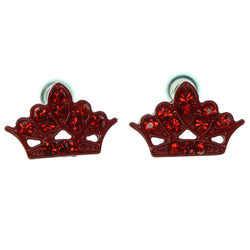 Crown Stud-Earrings With Crystal Accents  Red Color #871