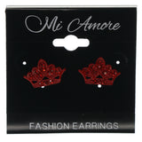Crown Stud-Earrings With Crystal Accents  Red Color #871