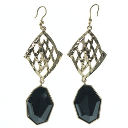 Gold-Tone & Black Colored Metal Dangle-Earrings With Faceted Accents #872
