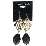 Gold-Tone & Black Colored Metal Dangle-Earrings With Faceted Accents #872