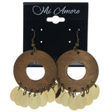 Brown & Gold-Tone Colored Wooden Dangle-Earrings #873