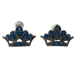 Crown Stud-Earrings With Crystal Accents Blue & Silver-Tone Colored #875