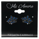 Crown Stud-Earrings With Crystal Accents Blue & Silver-Tone Colored #875