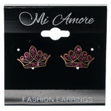 Crown Fashion-Earrings With Crystal Accents Pink & Gold-Tone Colored #876