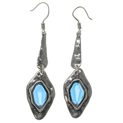 Silver-Tone & Blue Colored Metal Dangle-Earrings With Faceted Accents #878