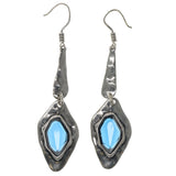 Silver-Tone & Blue Colored Metal Dangle-Earrings With Faceted Accents #878