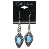 Silver-Tone & Blue Colored Metal Dangle-Earrings With Faceted Accents #878