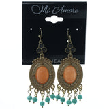 Gold-Tone & Multi Colored Metal Dangle-Earrings With Bead Accents #879