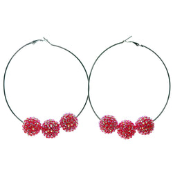 Pink & Silver-Tone Colored Metal Hoop-Earrings With Bead Accents #881