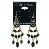 Black & Gold-Tone Colored Metal Dangle-Earrings With Faceted Accents #883