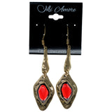 Gold-Tone & Red Colored Metal Dangle-Earrings With Faceted Accents #884