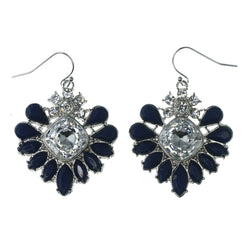Silver-Tone & Blue Colored Metal Dangle-Earrings With Crystal Accents #886 - Mi Amore