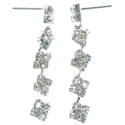 Silver-Tone Metal Dangle-Earrings With Crystal Accents #887
