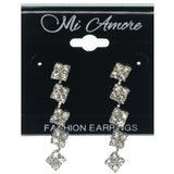 Silver-Tone Metal Dangle-Earrings With Crystal Accents #887