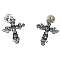 Cross Stud-Earrings With Crystal Accents  Silver-Tone Color #888