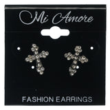 Cross Stud-Earrings With Crystal Accents  Silver-Tone Color #888