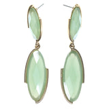 Green & Gold-Tone Colored Metal Dangle-Earrings With Faceted Accents #892