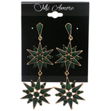 Green & Gold-Tone Colored Metal Dangle-Earrings With Crystal Accents #897