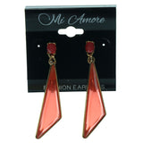 Red & Gold-Tone Colored Metal Dangle-Earrings With Crystal Accents #898