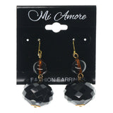 Black & Gold-Tone Colored Metal Dangle-Earrings With Bead Accents #900