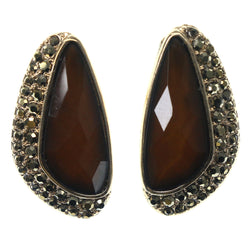 Brown & Gold-Tone Colored Metal Stud-Earrings With Crystal Accents #902