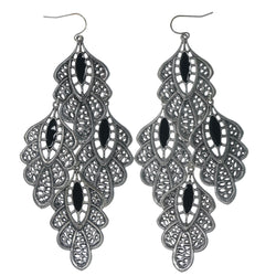 Silver-Tone & Black Colored Metal Dangle-Earrings #903