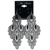 Silver-Tone & Black Colored Metal Dangle-Earrings #903