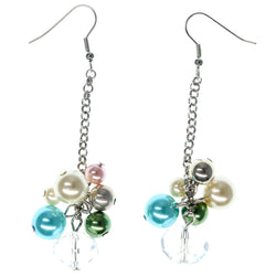 Silver-Tone & Multi Colored Metal Drop-Dangle-Earrings With Bead Accents #906